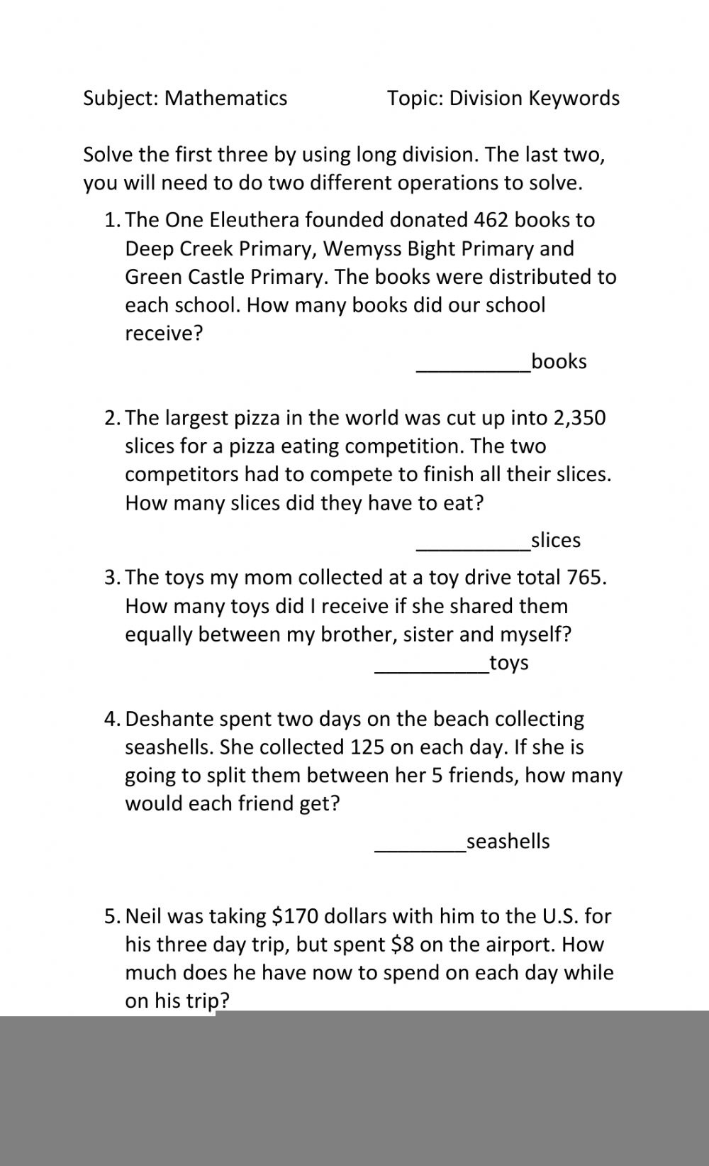 Long Division Word Problems Worksheets Long Division Worksheets