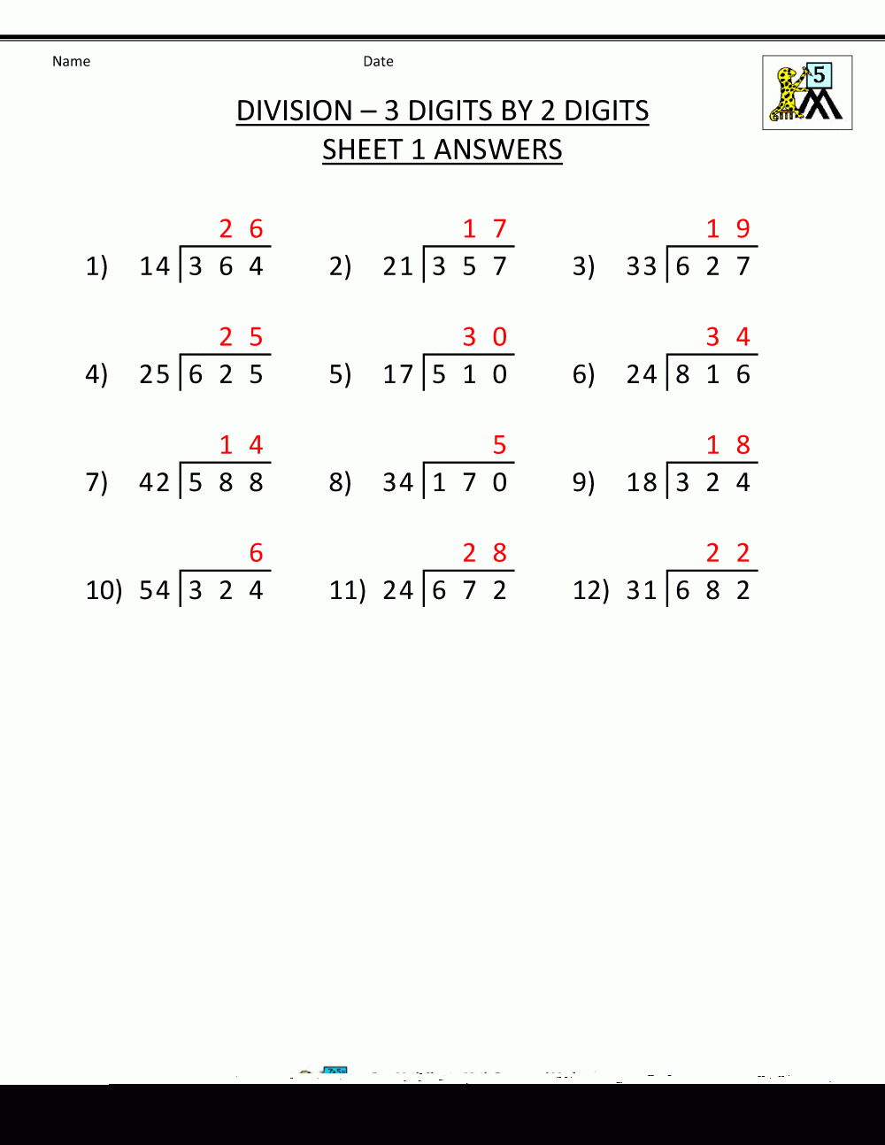 Long Division Worksheets Grade 5 With Answers Long Division Worksheets