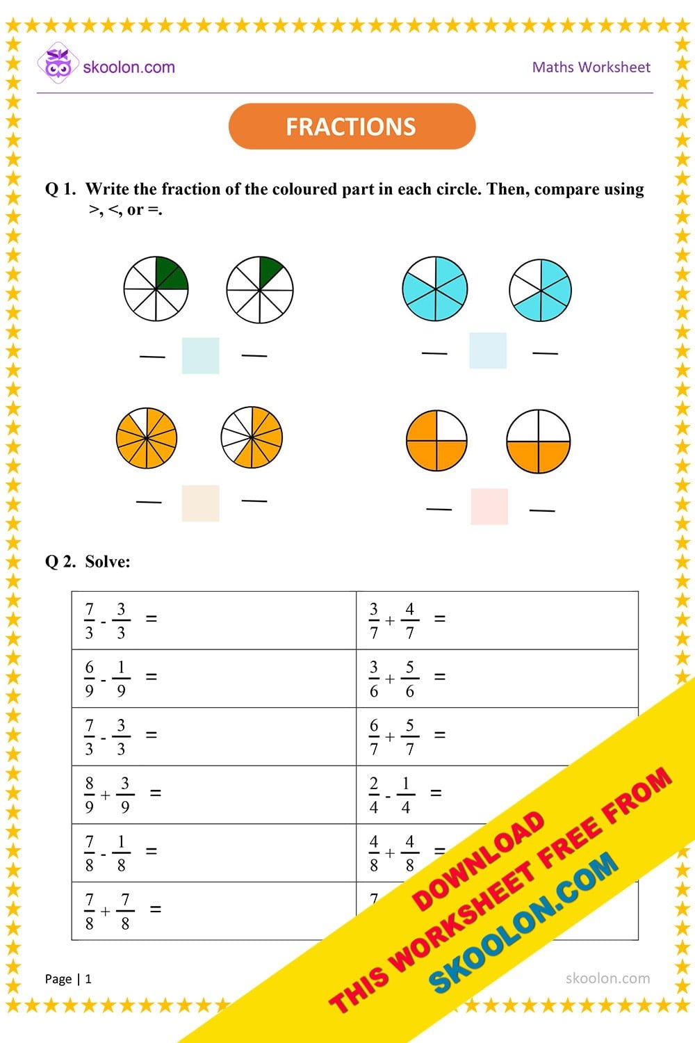 Math Fraction Worksheet 3 Skoolon