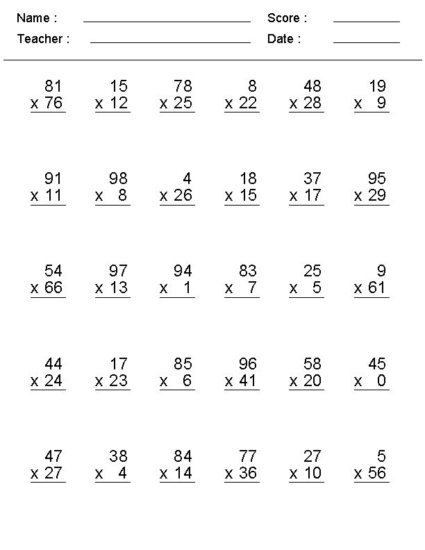 Math Problems For 4th Graders Multiplication