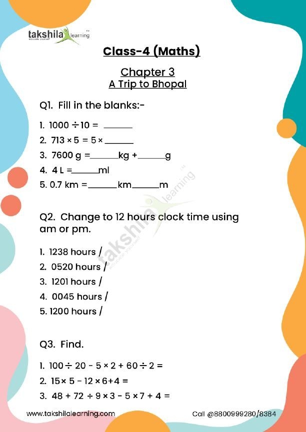 Maths Worksheet For Class 4 Download NCERT Maths Worksheet Math 