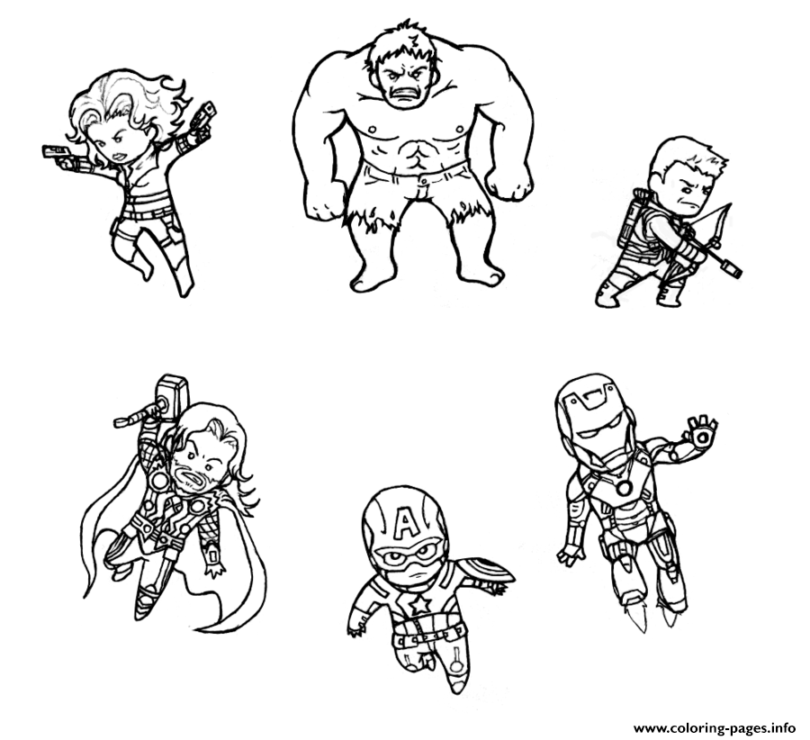 Mini Avengers Marvel Coloring Page Printable