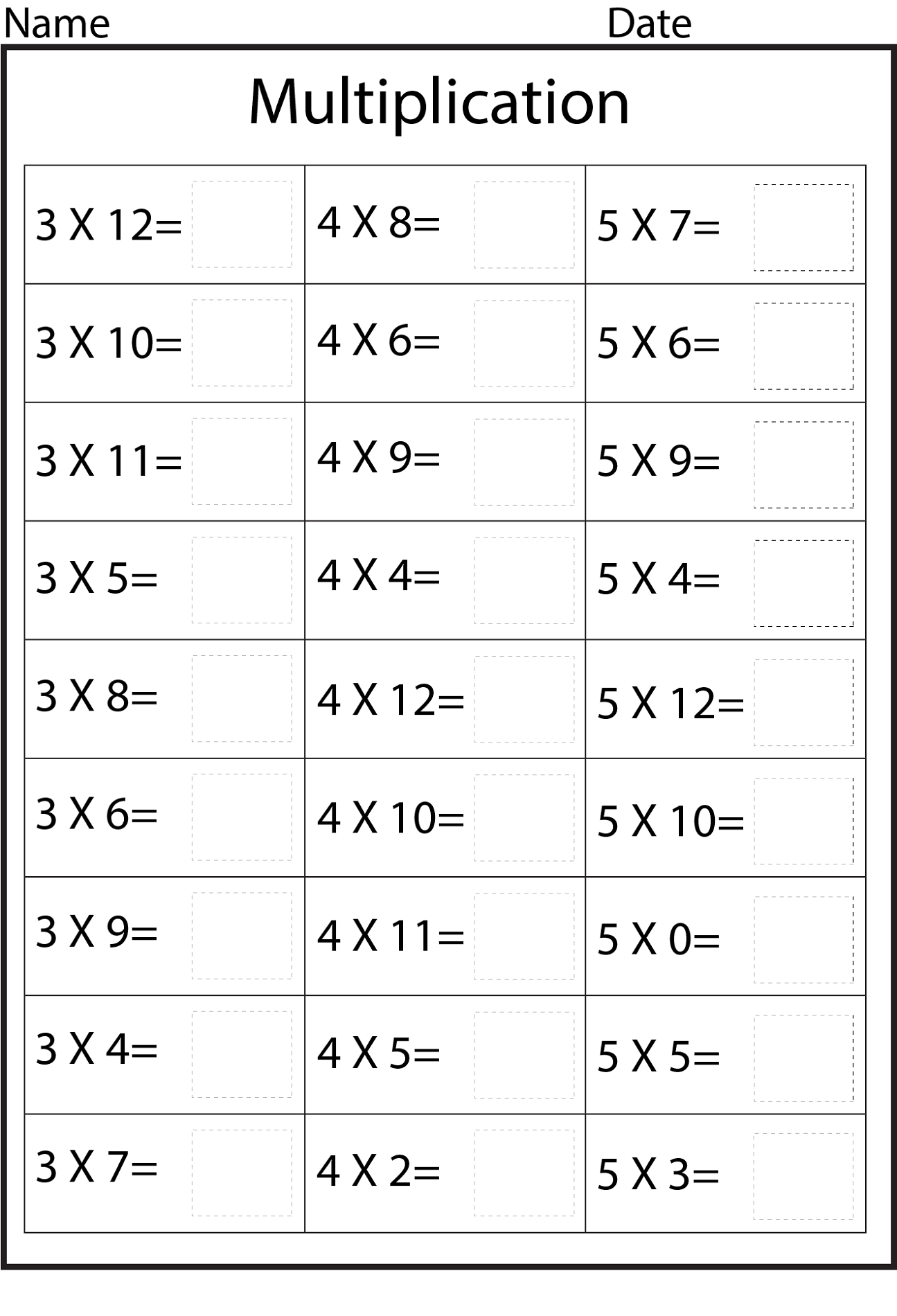 Multiplication Worksheets 3 Times Tables