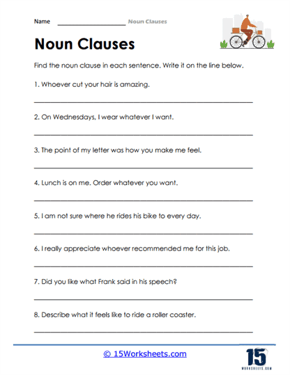 Noun Clauses Worksheets 15 Worksheets