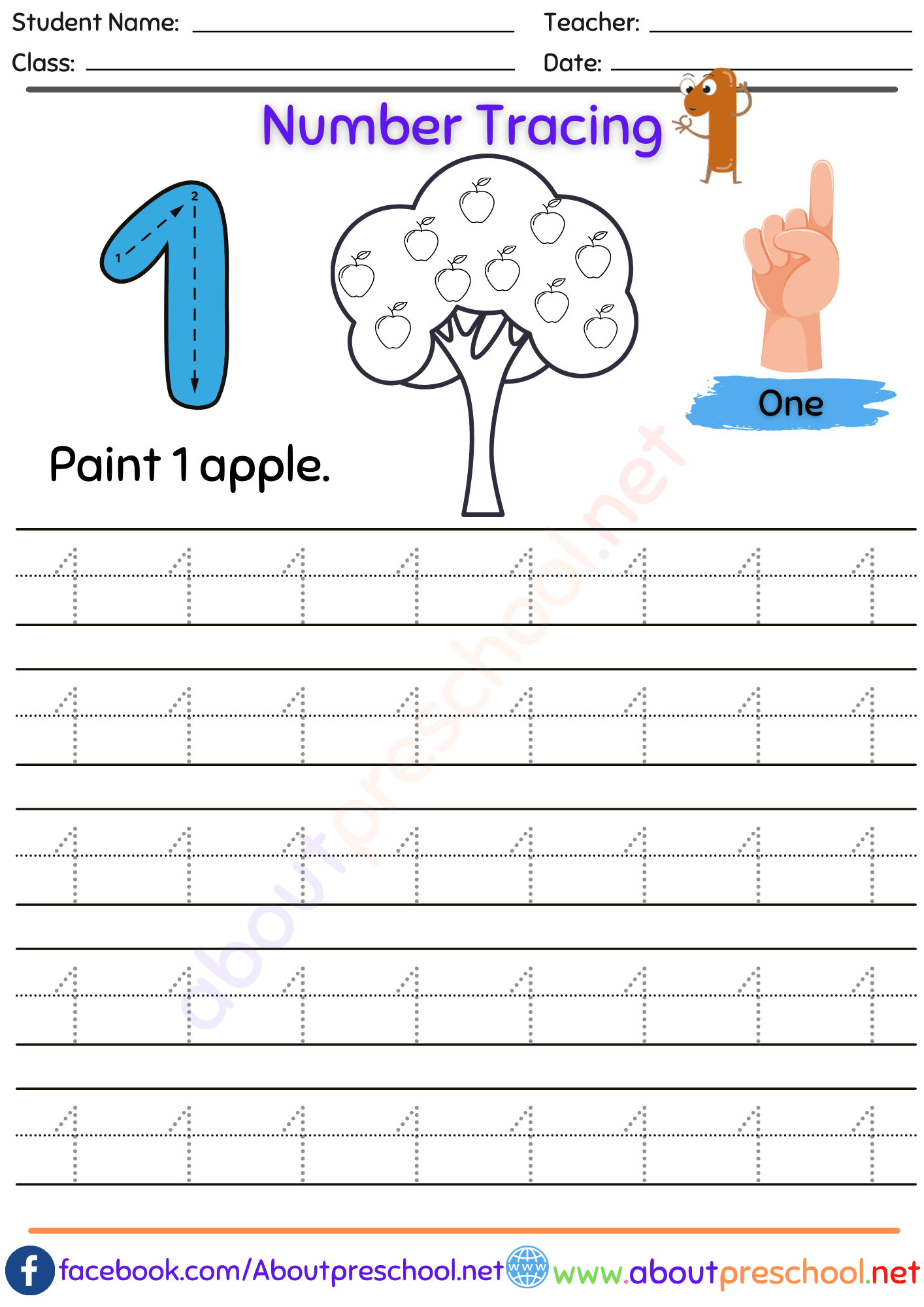 Number 1 Tracing About Preschool