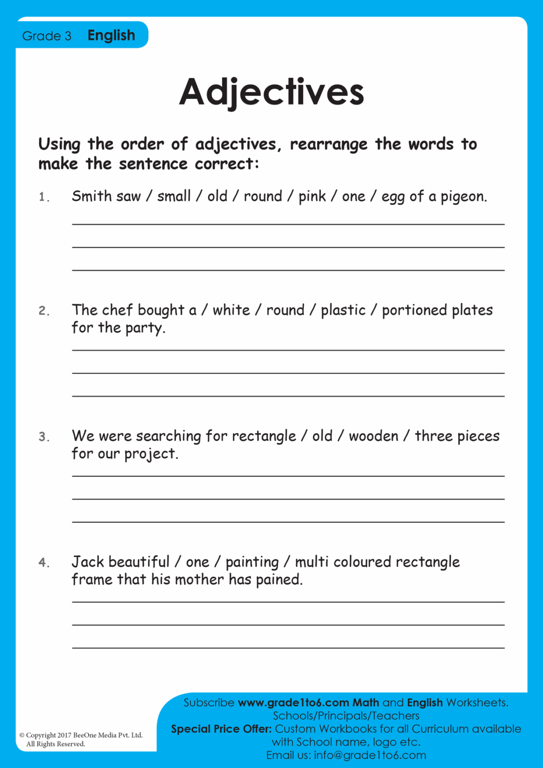 Order Of Adjectives Worksheet - Printable Coloring Free
