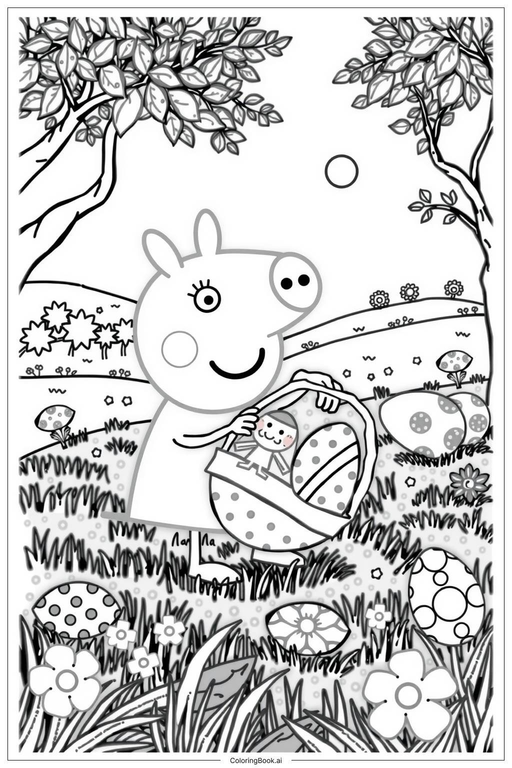 Peppa Easter Egg Hunt Coloring Page Coloring Page Free PDF PNG Printable 