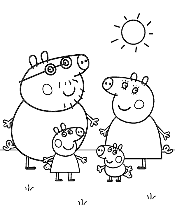 Peppa Pig Family Coloring Sheet
