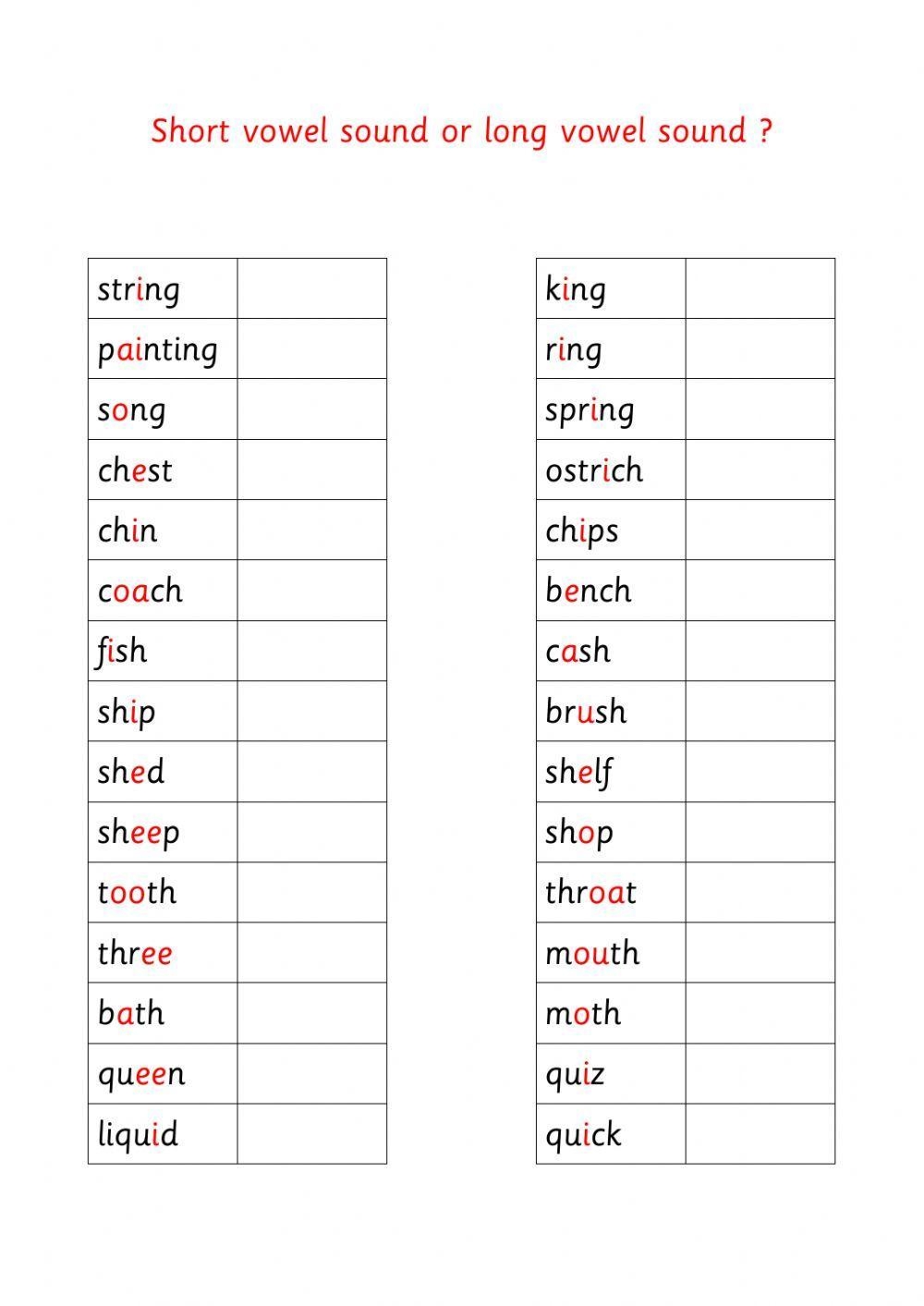 Phonics Worksheets Long And Short Vowel Sounds Worksheets Library