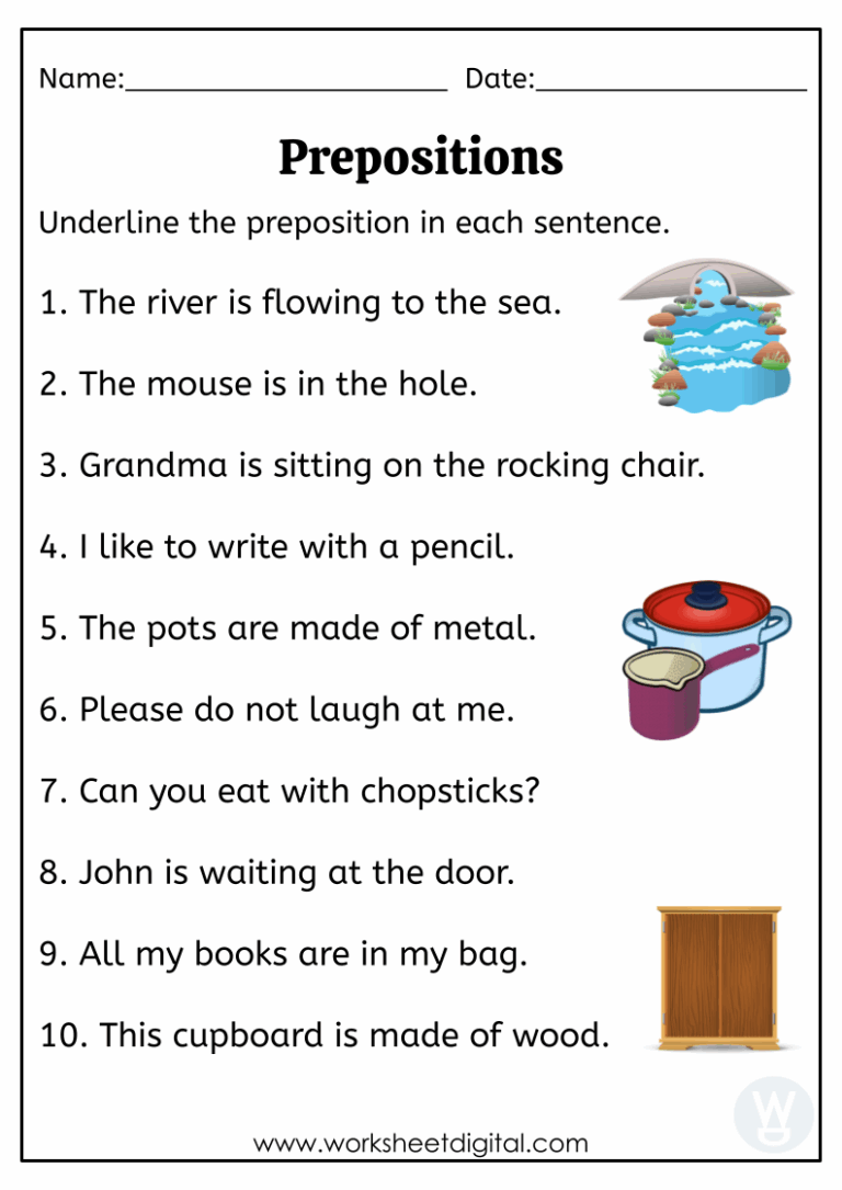 Preposition Worksheet For Class 5 - Printable Coloring Free