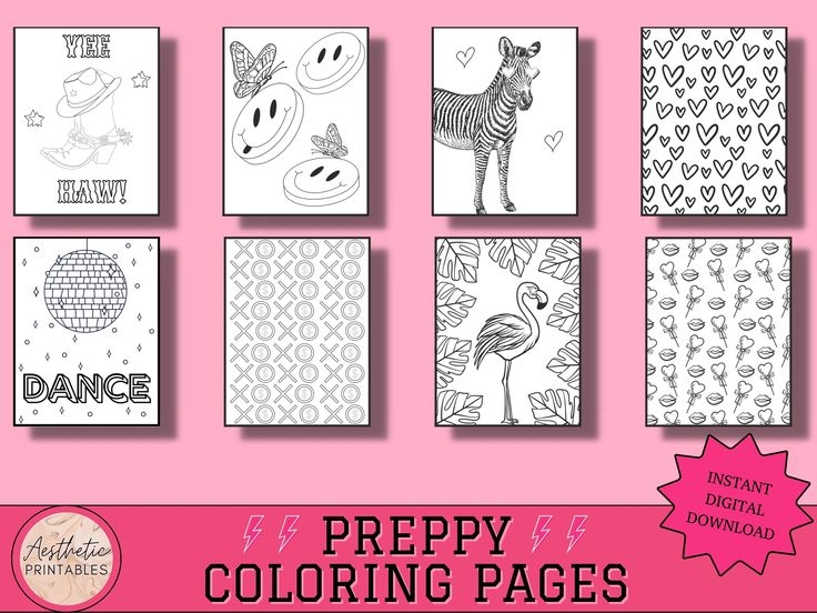 Preppy Coloring Pages Printable Easy Aesthetic Coloring Pages PDF