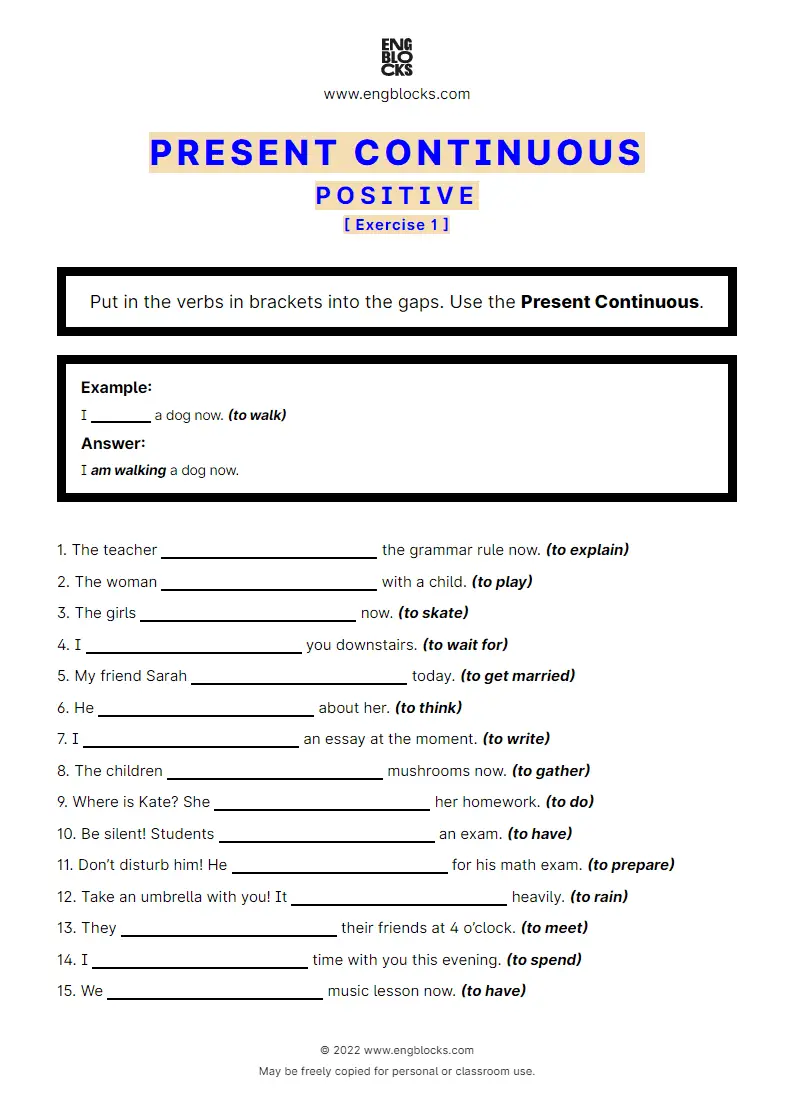 Present Continuous Short Answers ESL Worksheets