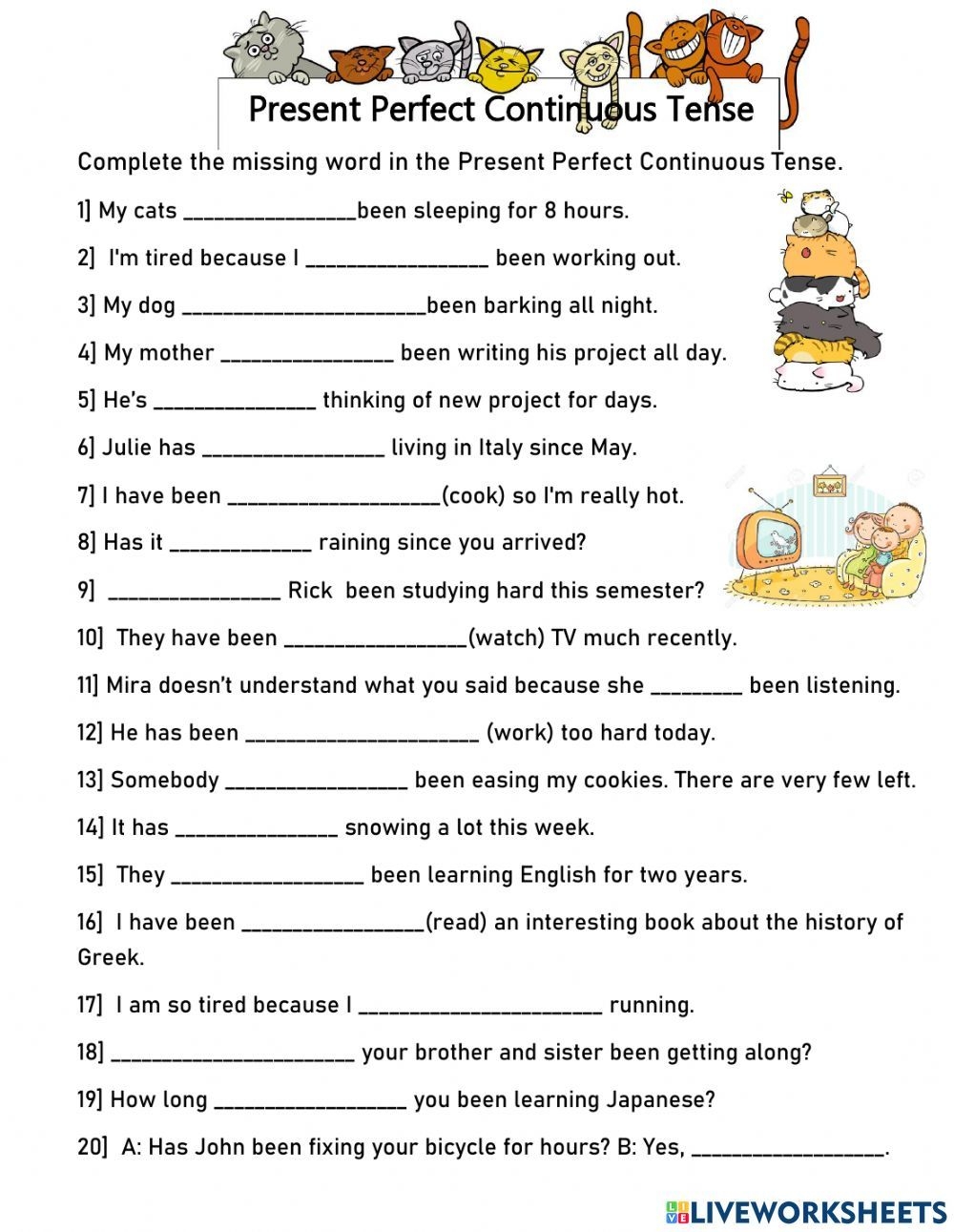 Present Perfect Continuous Tense Worksheet Present Perfect Study 