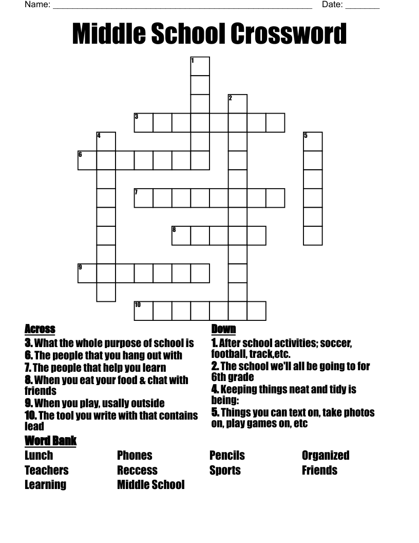 Printable Crossword Puzzles For Middle Schoolers Emma Vrogue co
