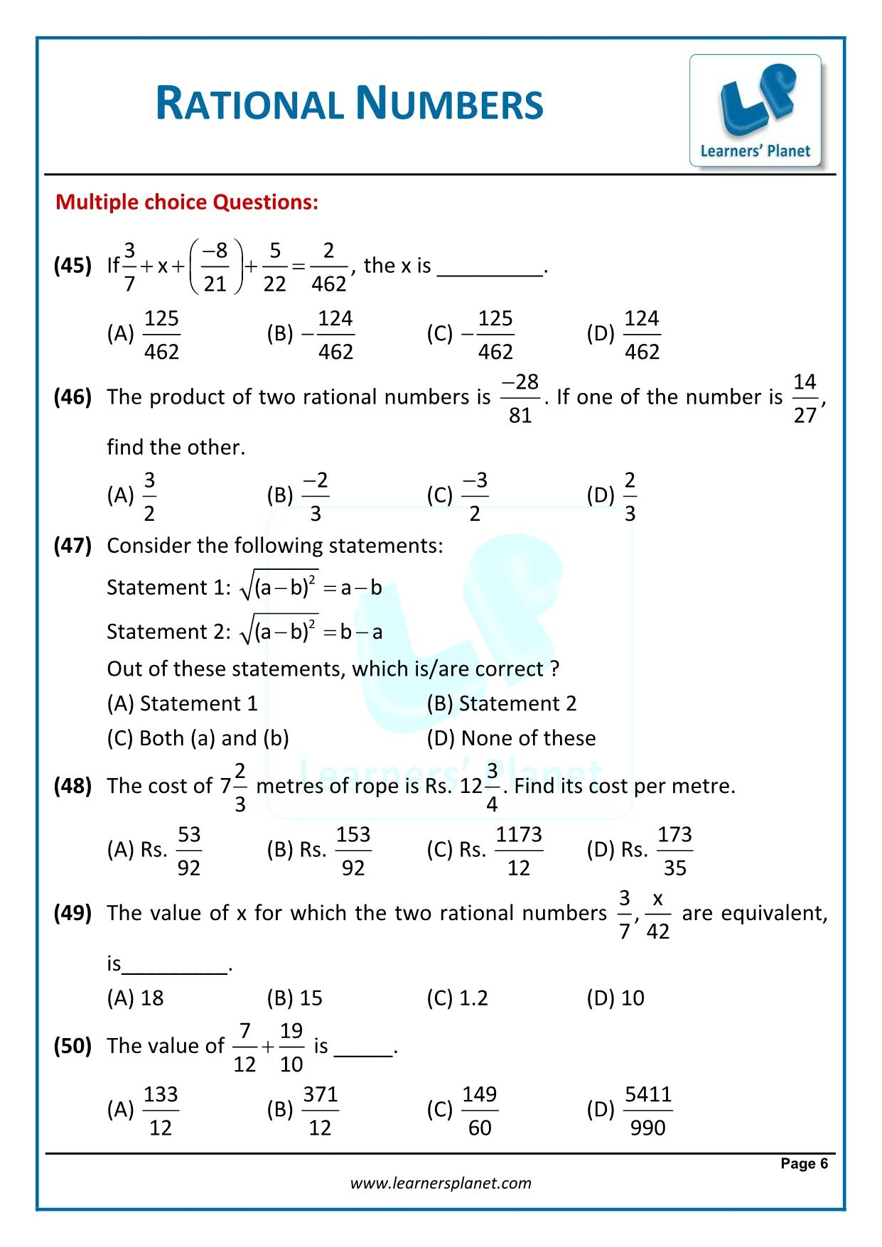 Rational Numbers Workbook 2 Worksheets Library