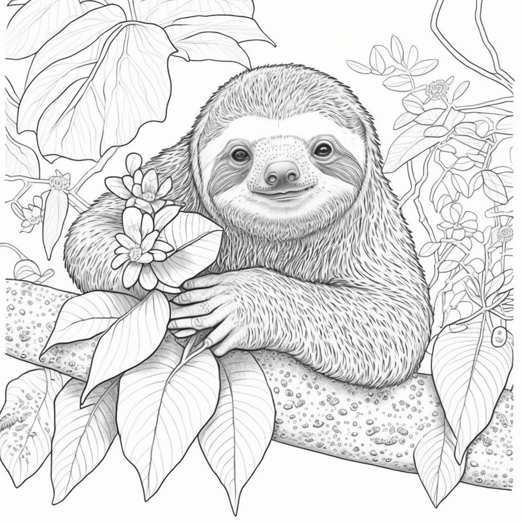 Realistic Sloth Coloring Page Lulu Pages
