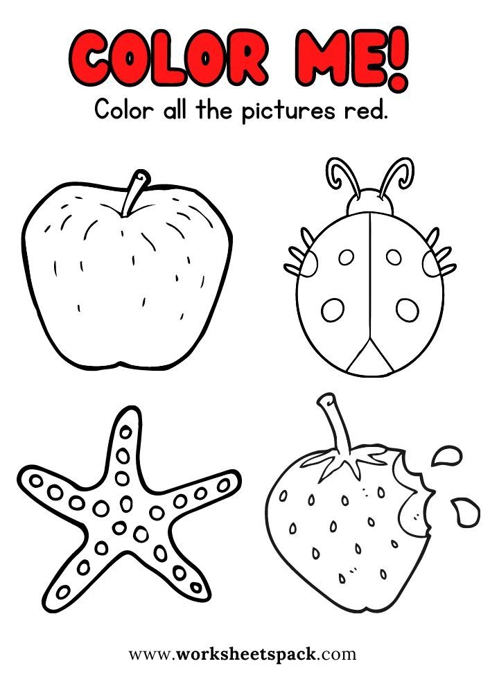 Red Coloring Page Kindergarten Coloring Worksheets PDF Color Red