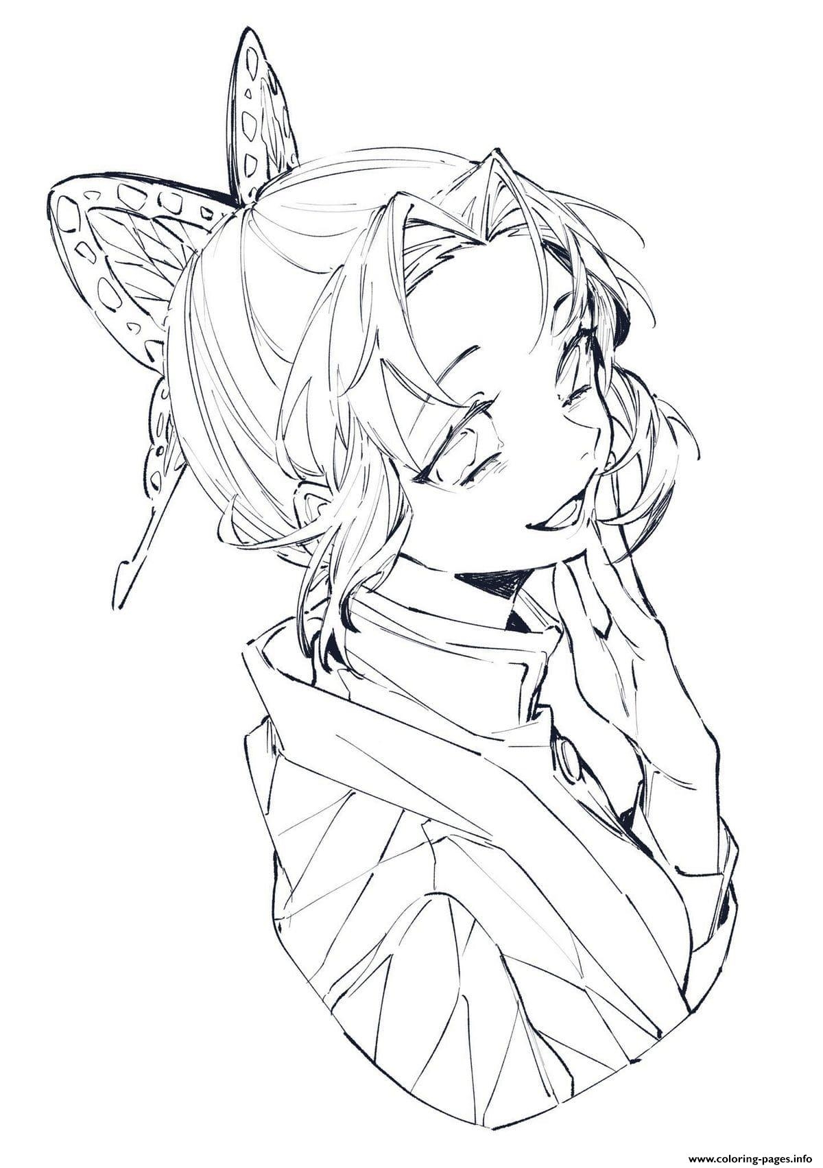 Shinobu Kocho Laughs Demon Slayer Coloring Page Printable