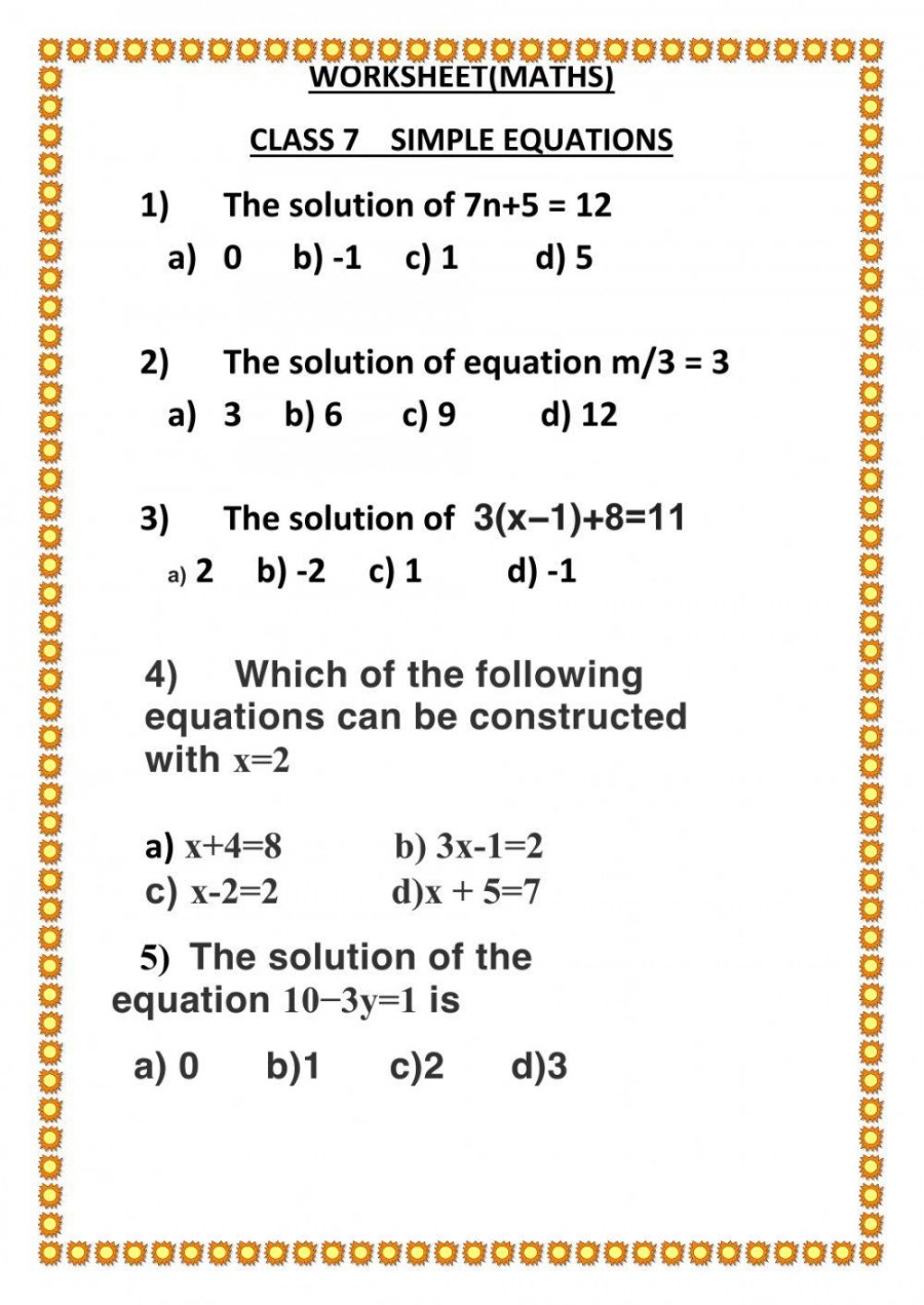 Simple Equations Worksheet With Answers Martin Lindelof