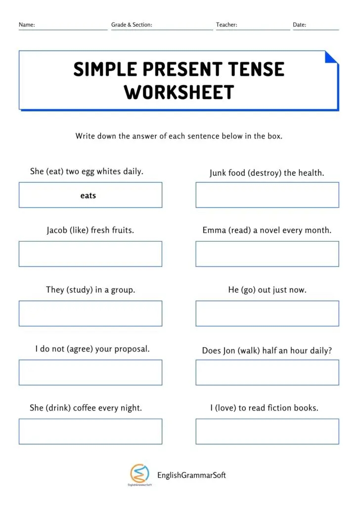 Simple Present Tense Worksheet For Class 4