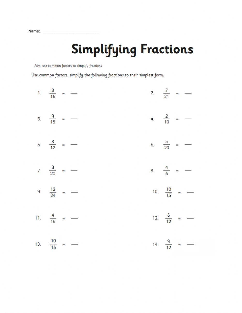 Simplifying Fractions B Worksheet Fun And Engaging 4th Grade 