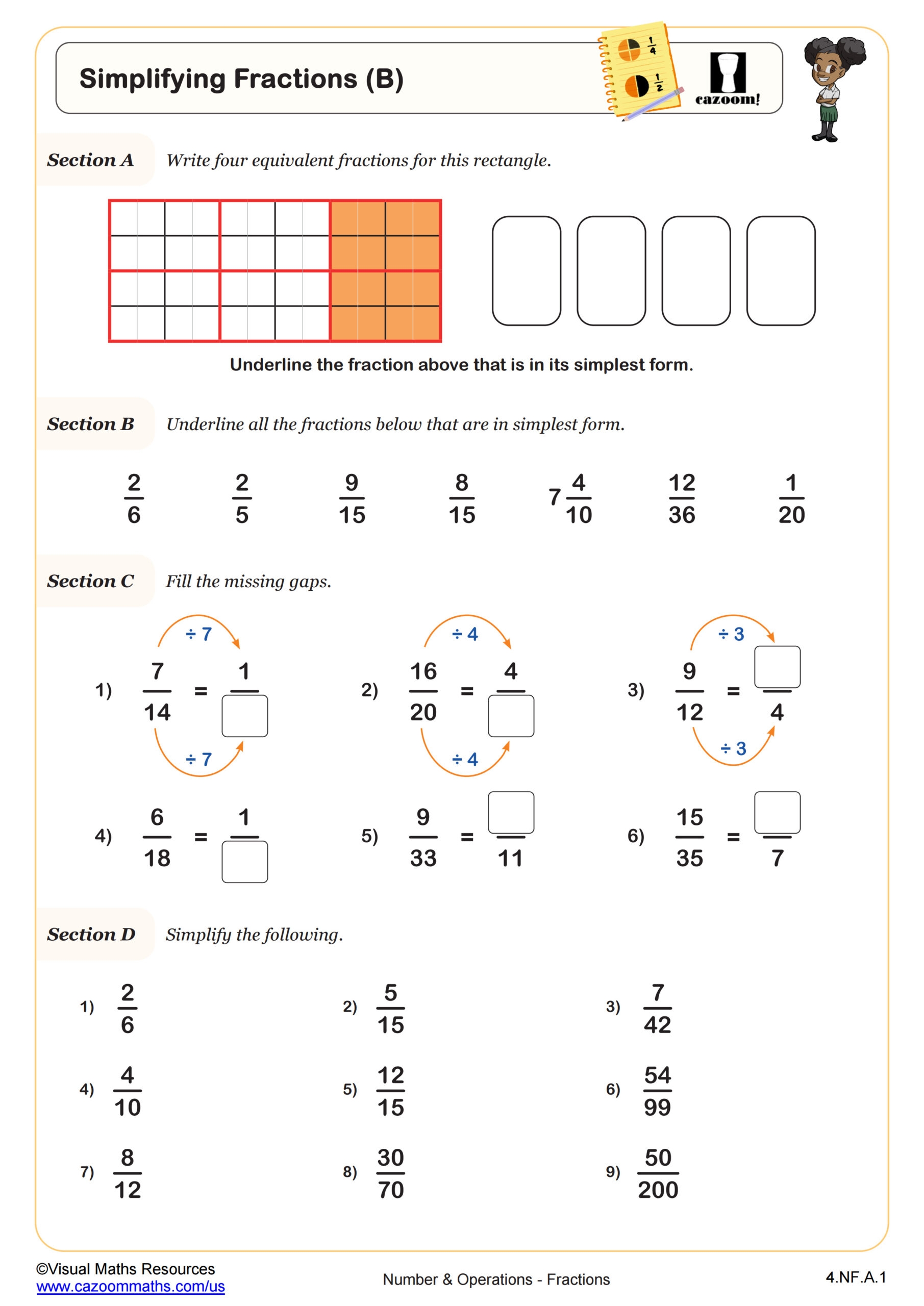 Simplifying Fractions B Worksheet Fun And Engaging 4th Grade