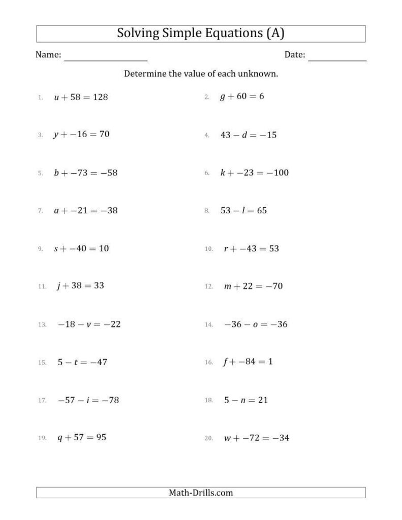 Simultaneous Equations Worksheet - Printable Coloring Free