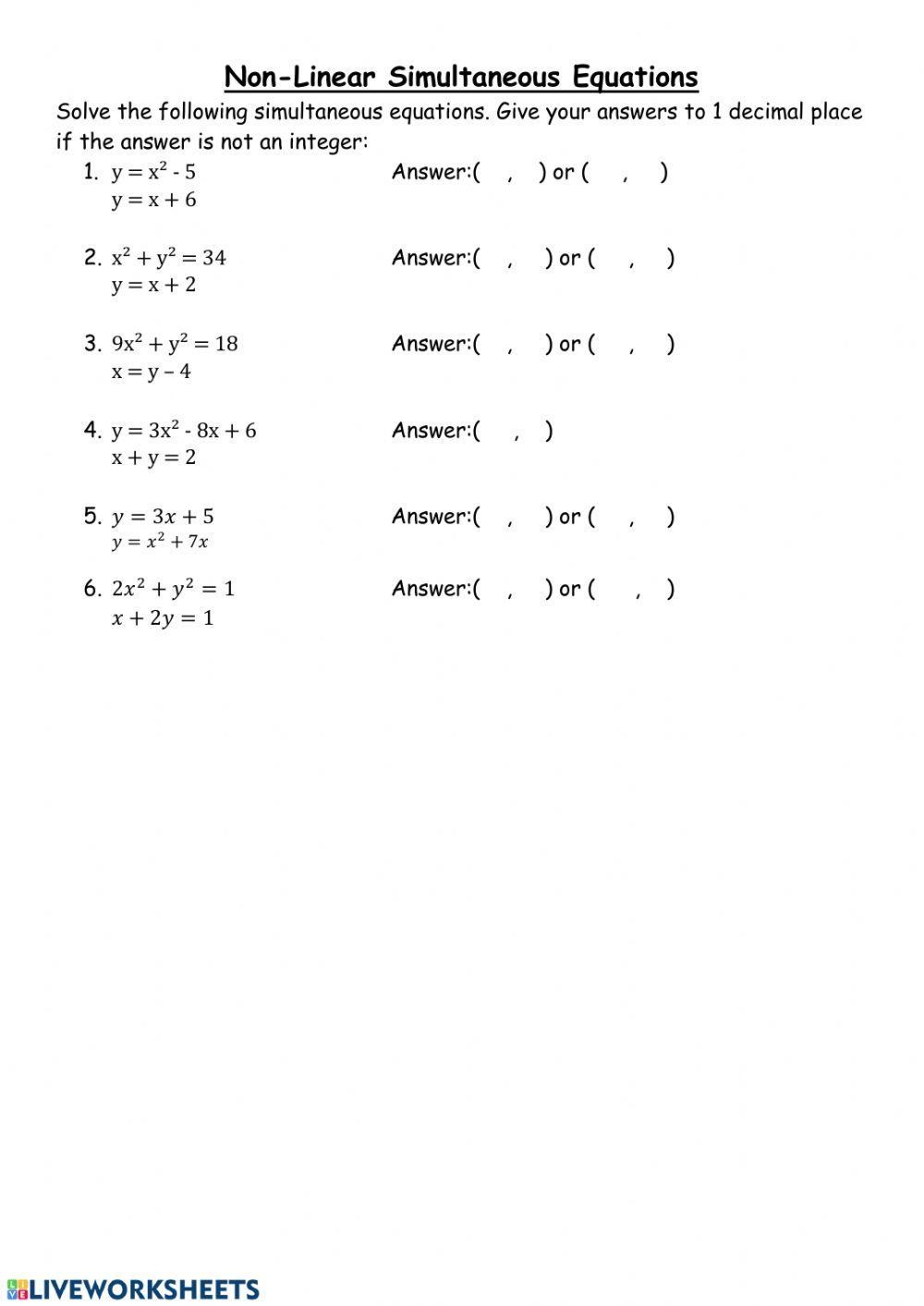 Simultaneous Equations Worksheets Library