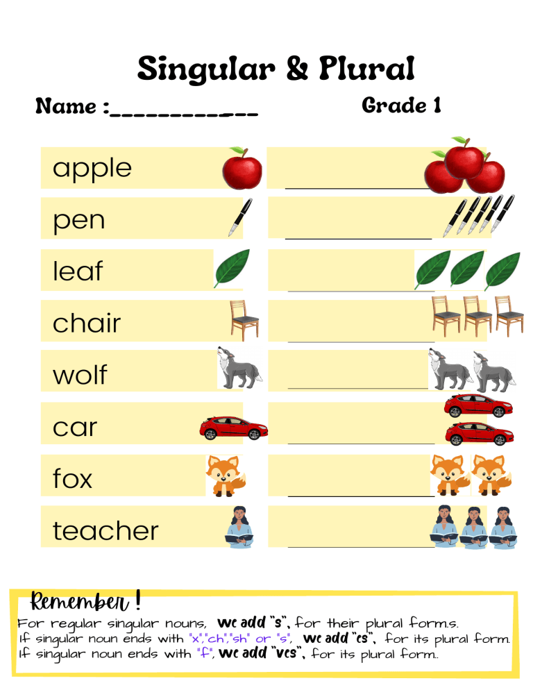 Singular Plural Nouns Worksheet
