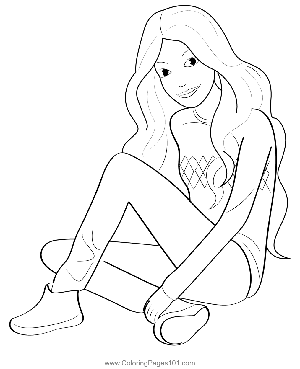 Sitting Barbie Coloring Page For Kids Free Barbie Printable Coloring 