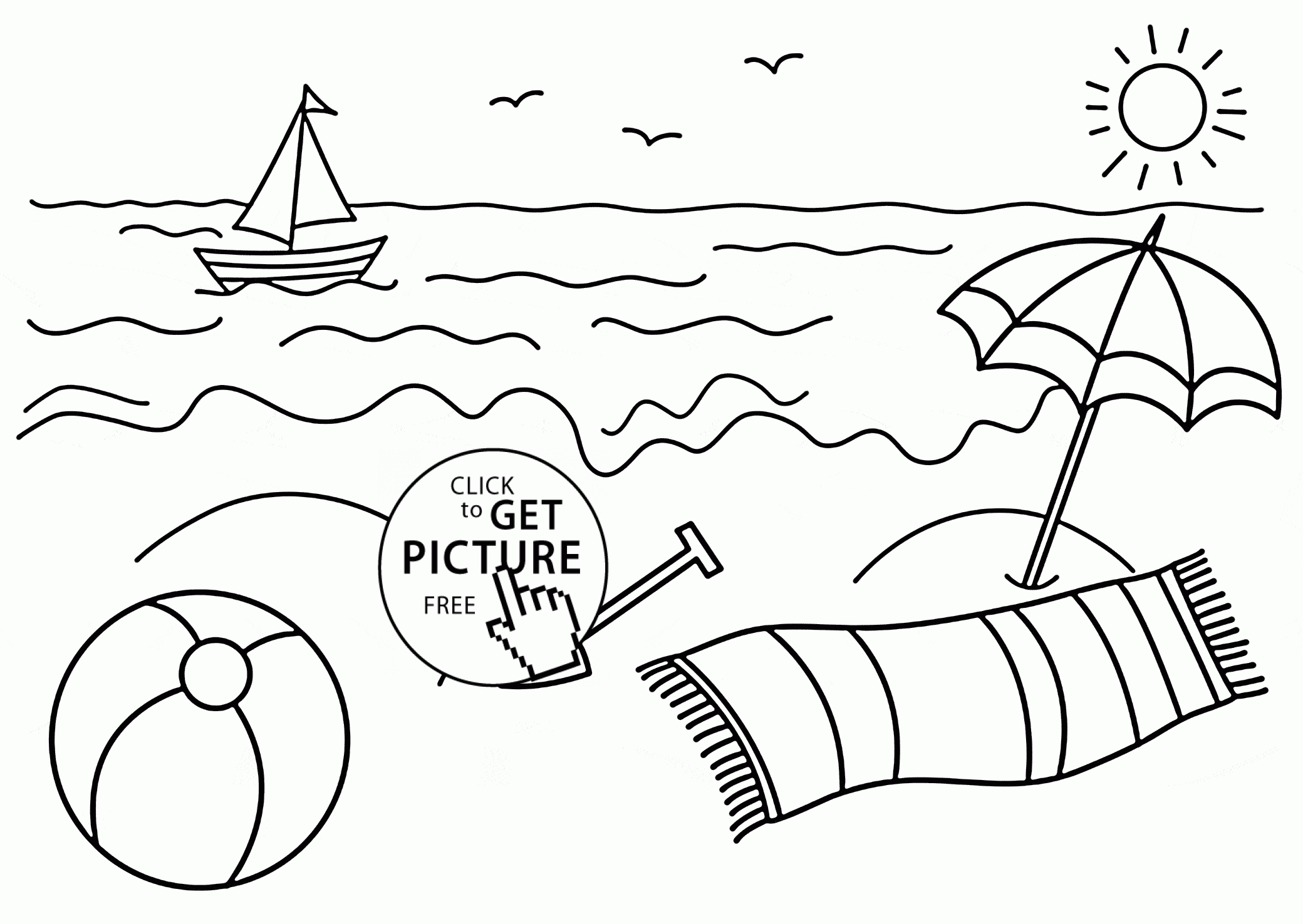Small Boat And Beach Coloring Page For Kids Seasons Coloring