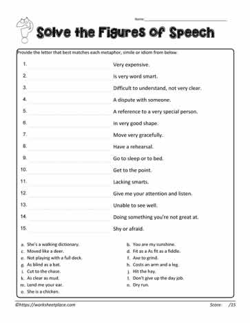 Solve The Figures Of Speech Worksheets