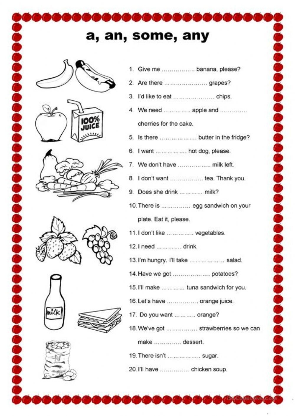 Some Any A An Interactive Worksheet English Grammar English Lessons 