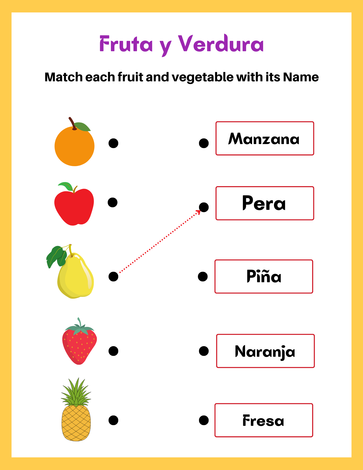 Spanish Fruits Vegetable Worksheets Word Recognition For Early 