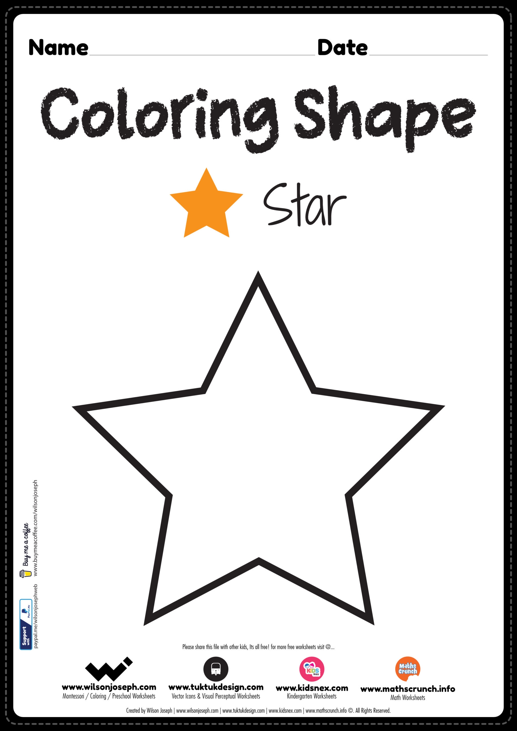 Star Coloring Page Free Printable PDF For Kindergarten