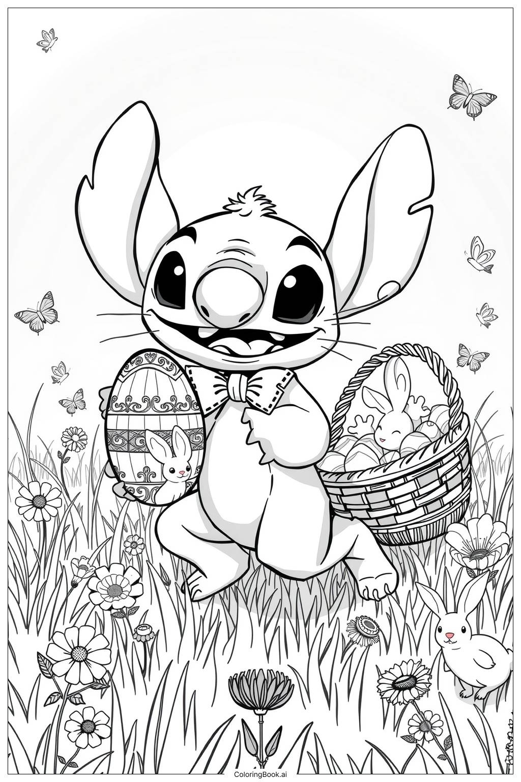 Stitch Easter Bunny Adventure Coloring Page Free PDF PNG Printable 