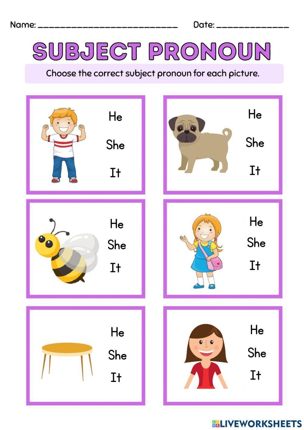 Subject And Object Pronoun Online Activity Live Worksheets 