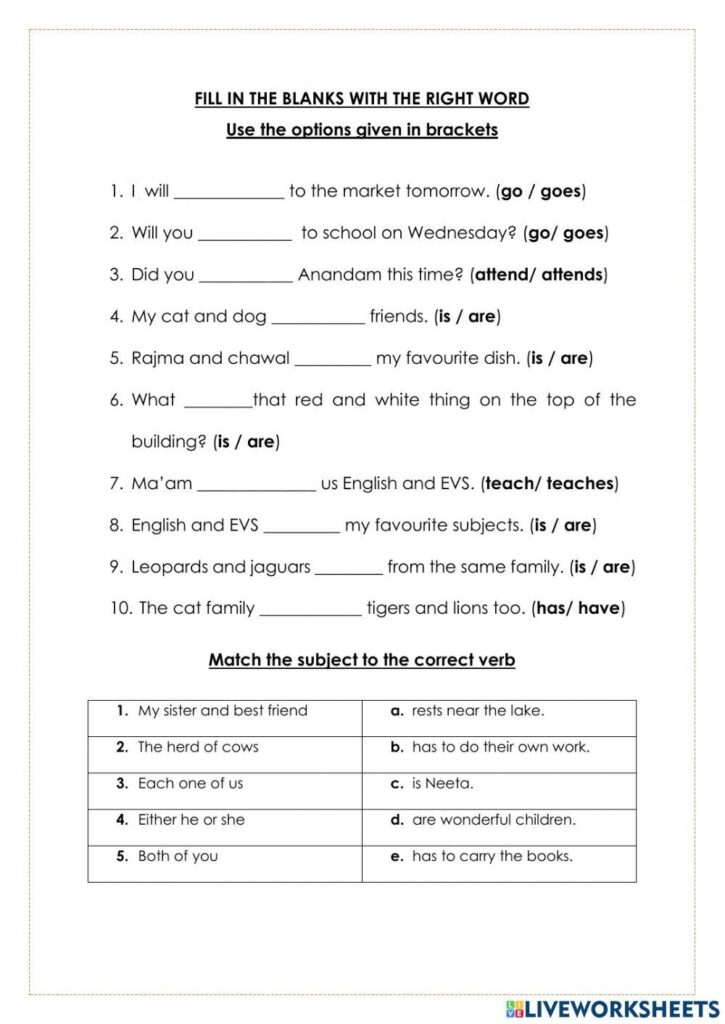 Subject Verb Agreement Worksheets With Answers Pdf - Printable Coloring ...