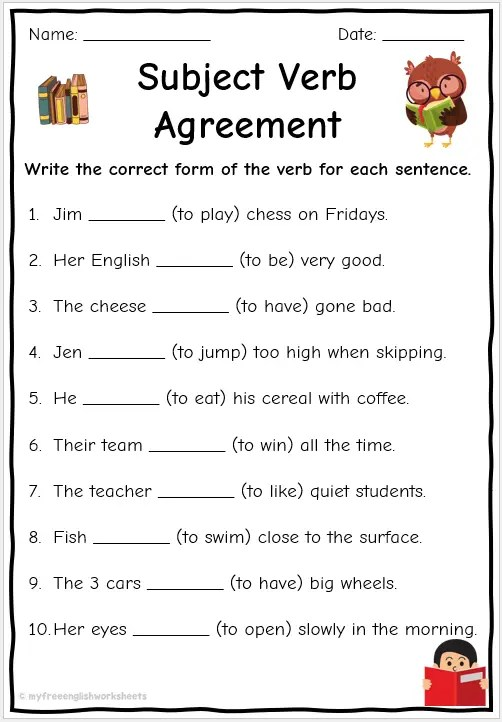 Subject Verb Agreement Worksheet English Year 5 Worksheets Library