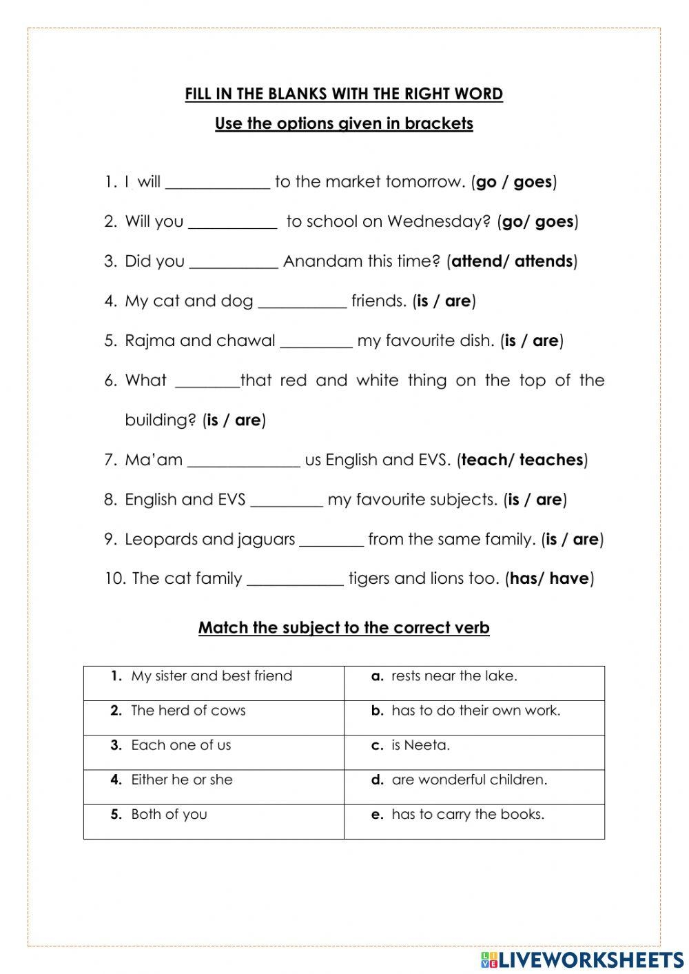 Subject Verb Agreement Worksheets Worksheets Library