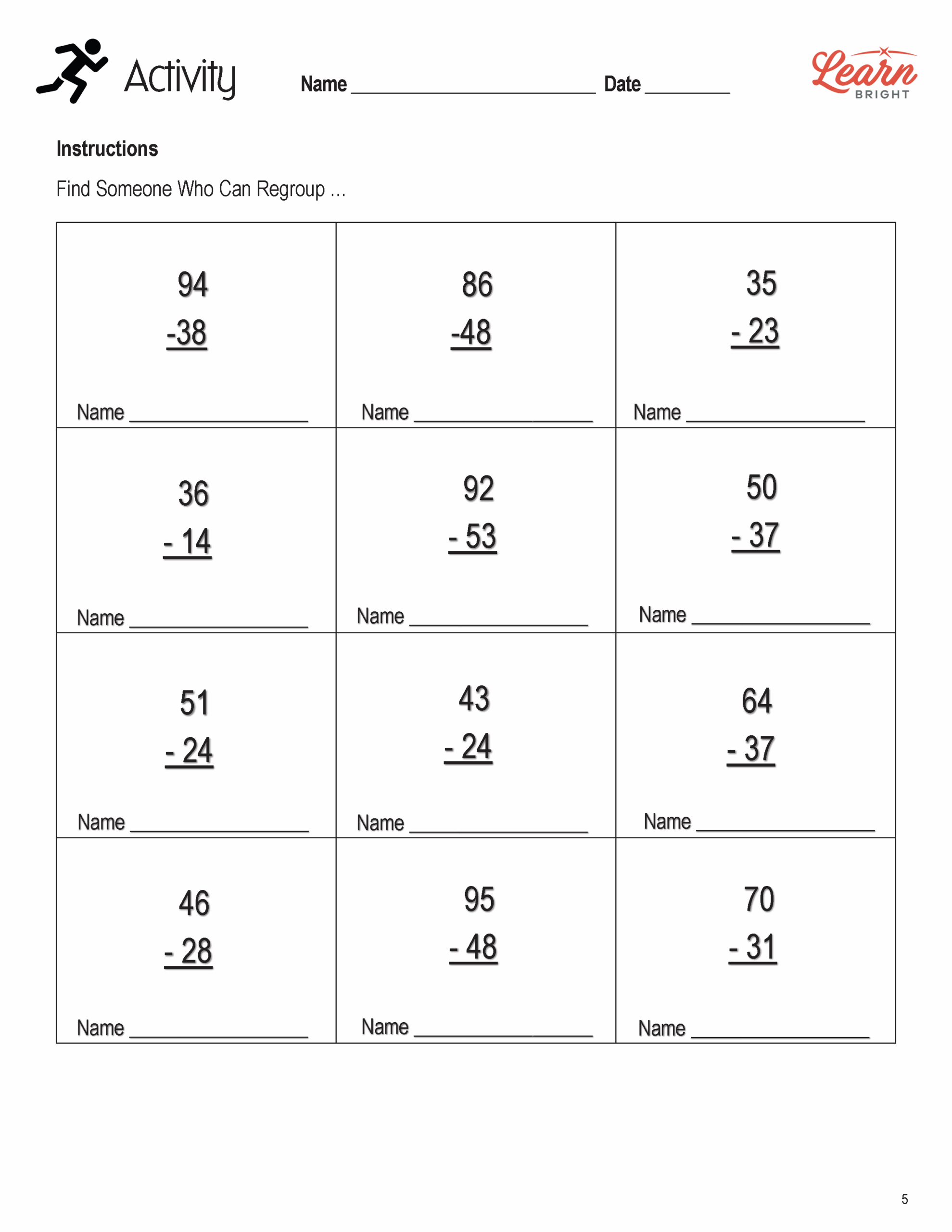 Subtraction With Regrouping Worksheets Library