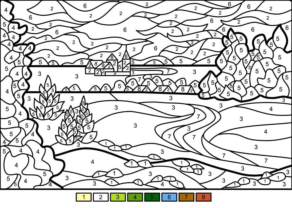 Summer Landscape Color By Number Coloring Page Free Printable 