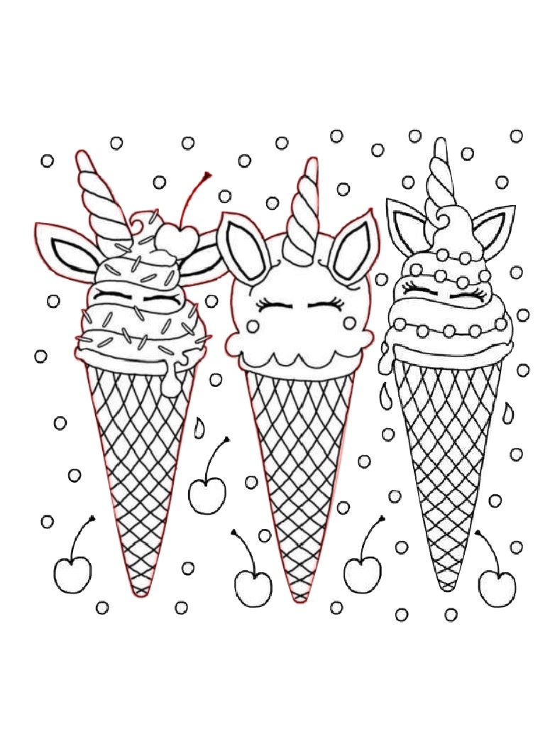 Summer Unicorn Ice Cream Coloring Pages Print Color Craft