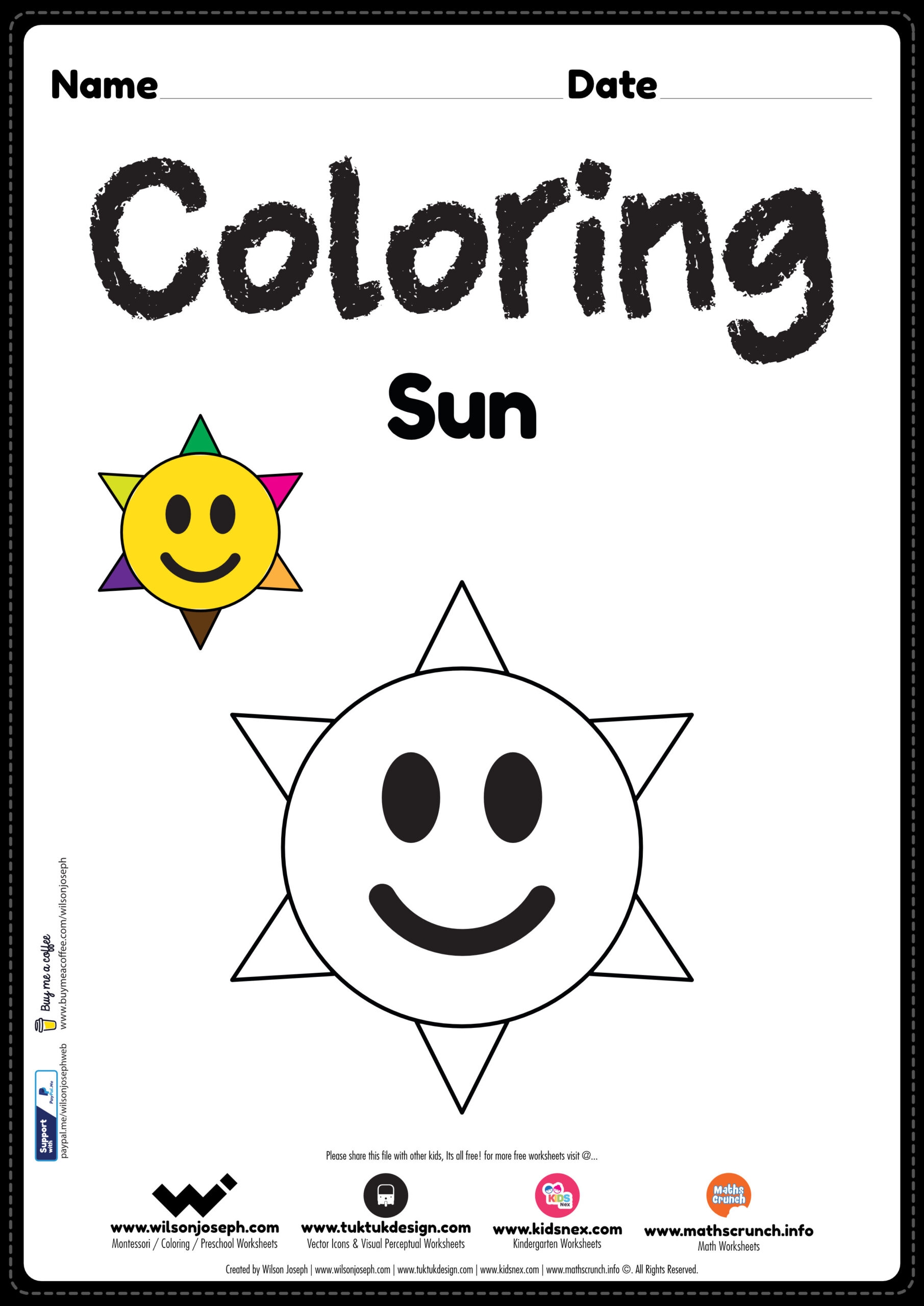 Sun Coloring Page Free Printable PDF For Preschool Kids