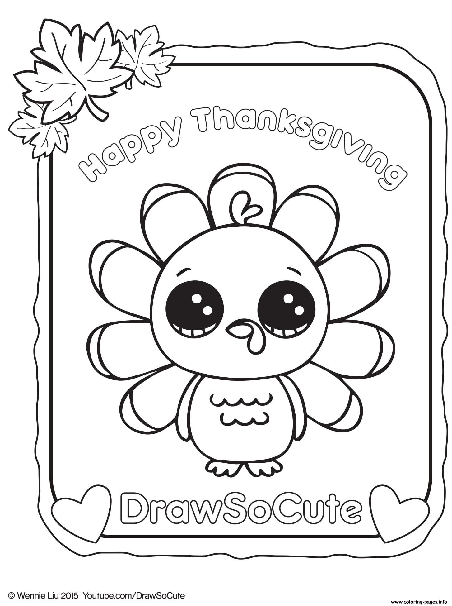 Thanksgiving Turkey Draw So Cute Coloring Page Printable