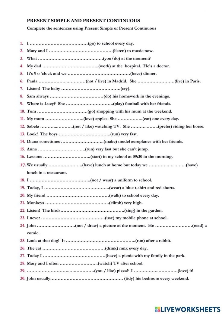 The Present Simple And Present Continuous Tense Worksheet