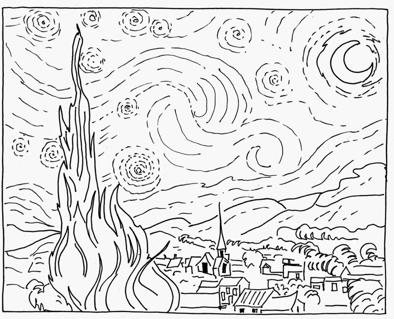 The Starry Night Coloring Page Coloring Home