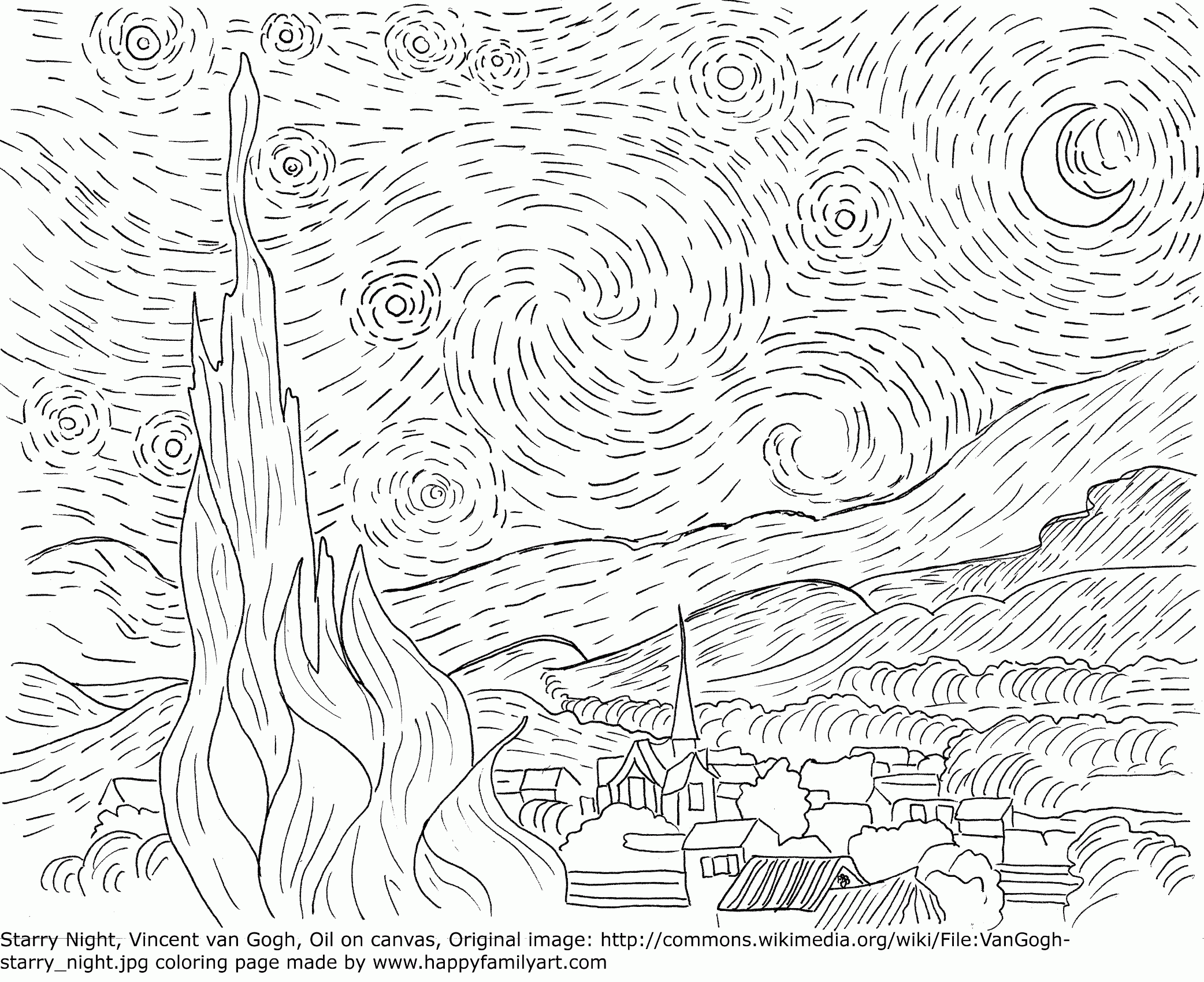 The Starry Night Coloring Page Coloring Home