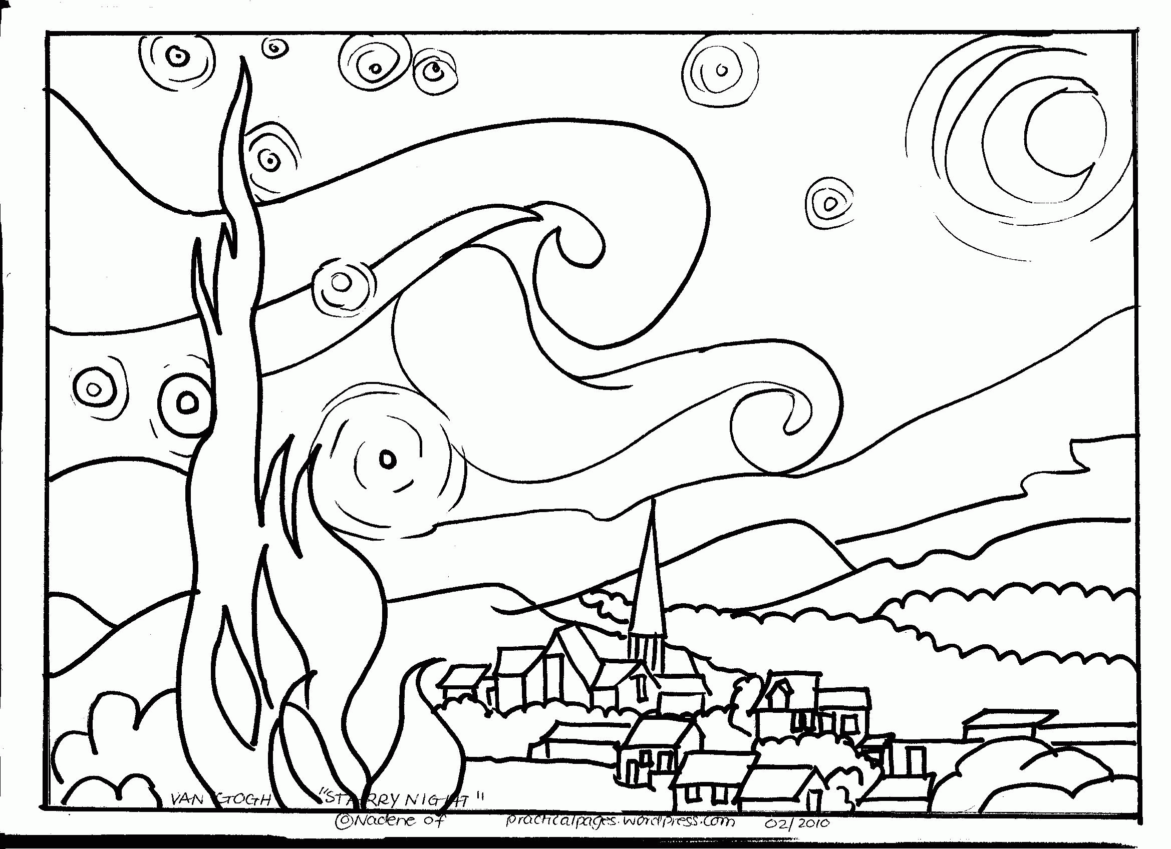 The Starry Night Coloring Page Coloring Home