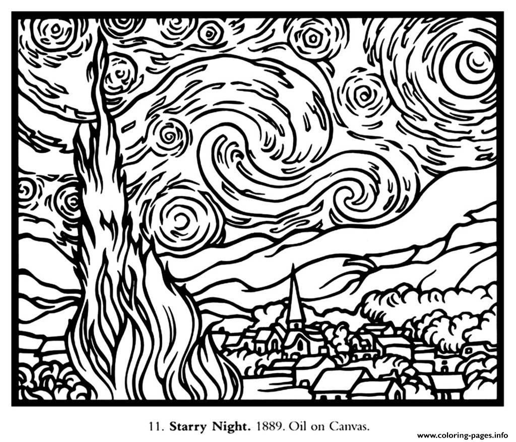 The Starry Night Coloring Page Coloring Home